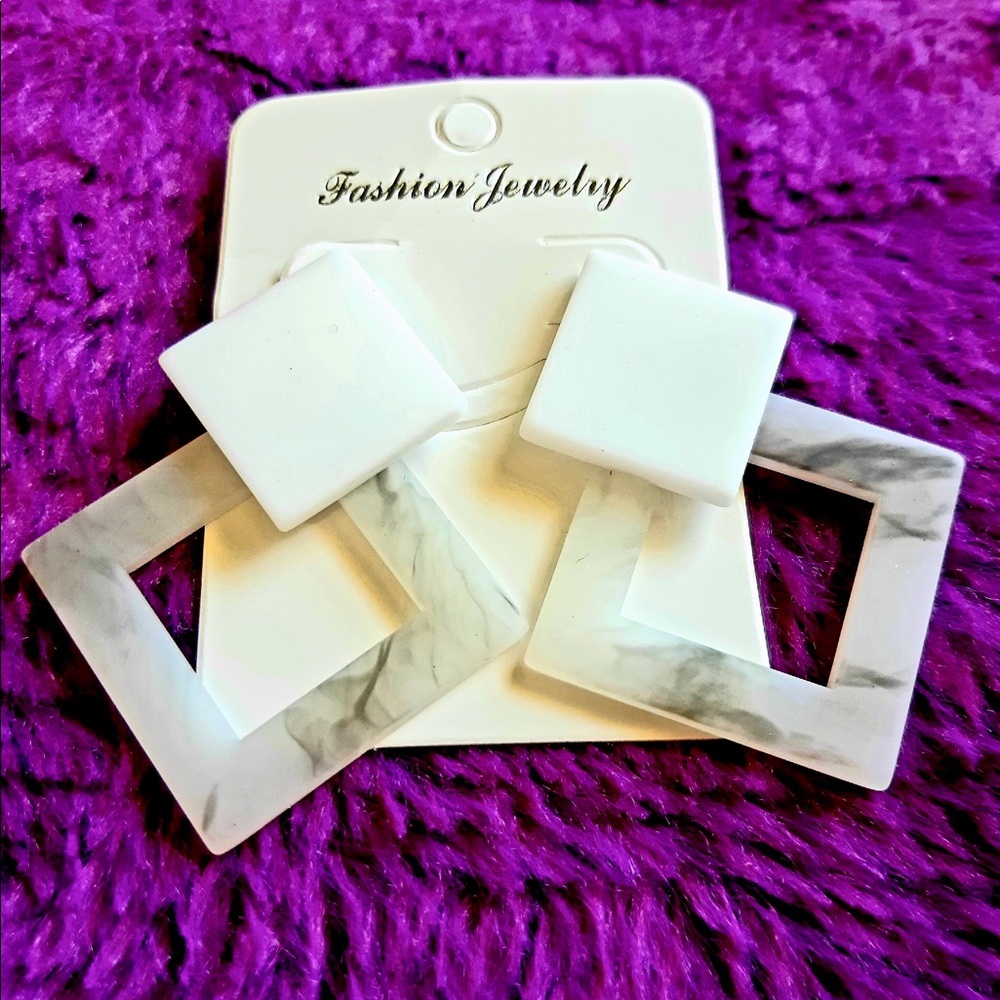 White Marble Earrings